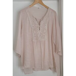 Spense Women Blouse 1X Soft Pink Lace Detail Romantic Flowy